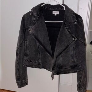 superdown Washed Black Cropped Denim Moto Jacket